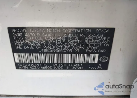 2005 Lexus Gs 300 z USA, uszkodzony, nr VIN JT8BD69S650205123